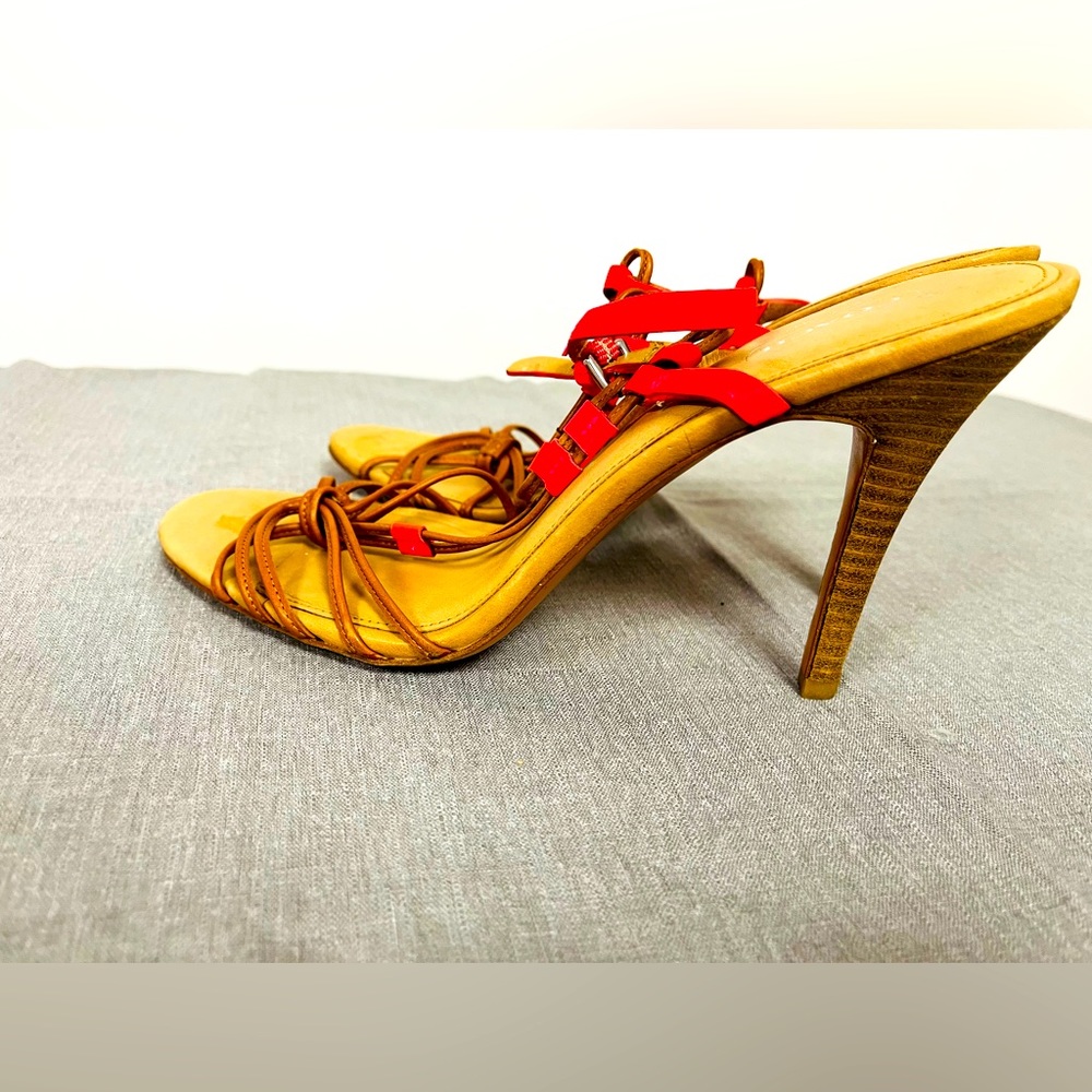 Coach leather Lana Heels Neon Red summer shoes women 10